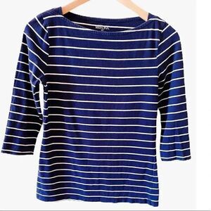 Merona White & Navy Stripes Long Sleeves Women  Crewneck Top SZ SP # 1416